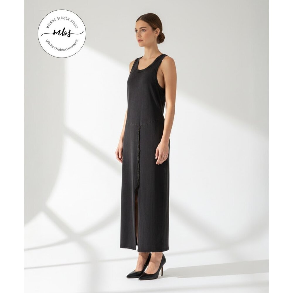 Cleo‎ + Wolf Sleeveless Cotton Blend Split Front Maxi Dress Black Gray Women XL